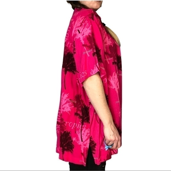 Havana Jacks Cafe Tropical Hawaiian Button Short Sleeve Shirt Pink palm tree - Picture 5 of 8